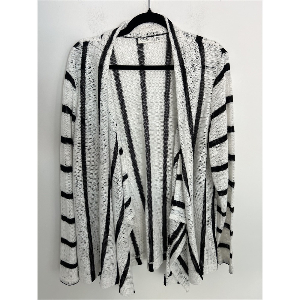 Cato Women's 18/20W Black White Striped Long Sleeve Open Front Cardigan